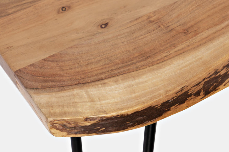 close up of wood counter stool