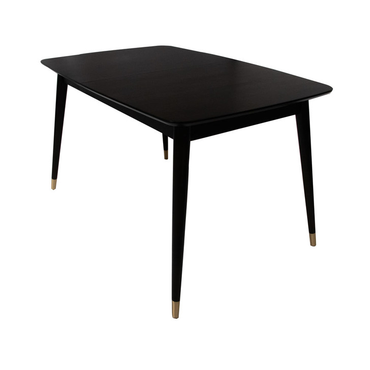 three quarter view of dark gray dining table