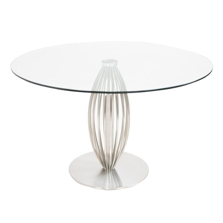 modern sleek dining table made of steel and glass