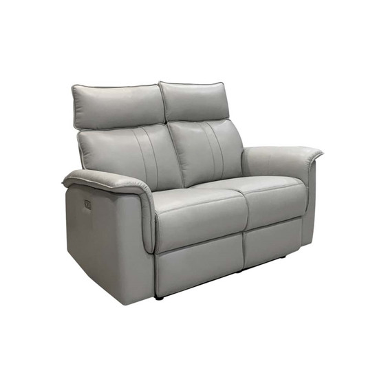 three quarters view with silver loveseat and reclining features