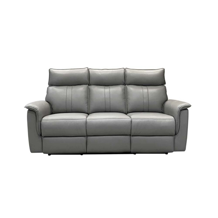 front view of grey three-seater sofa with reclining feature