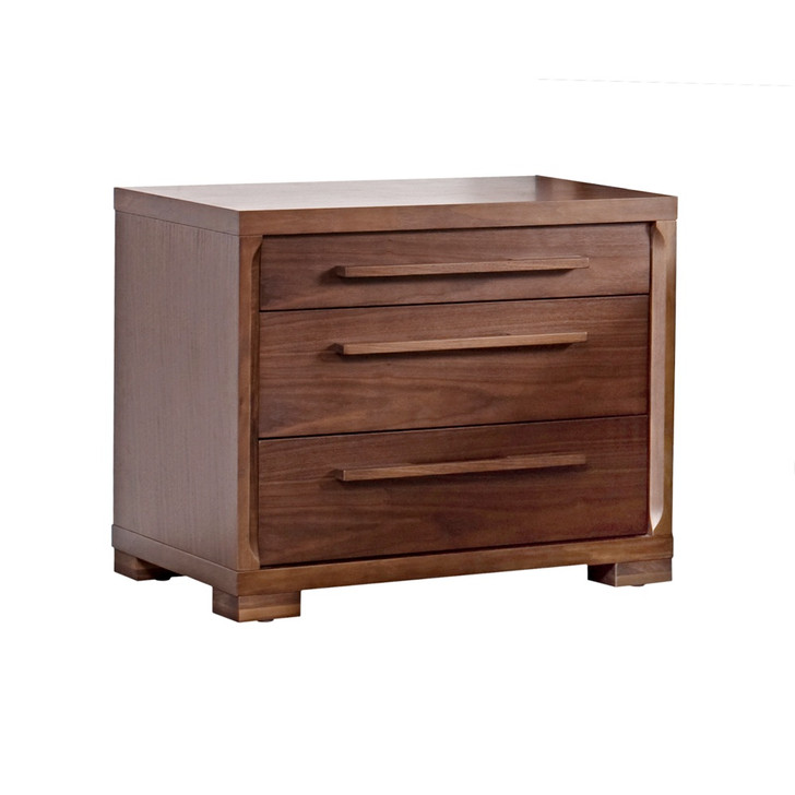 three drawer nightstand finished with wood veneer