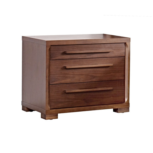 three drawer nightstand finished with wood veneer